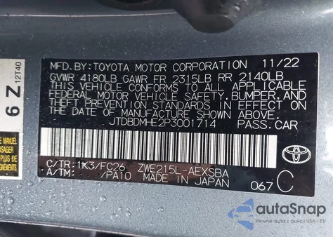 2023 Toyota Corolla Hybrid Se z USA, uszkodzony, nr VIN JTDBDMHE2P3001714